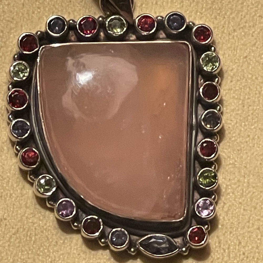 ROSE QUARTZ MULTI GEMSTONE PENDENT IN 925 SILVER